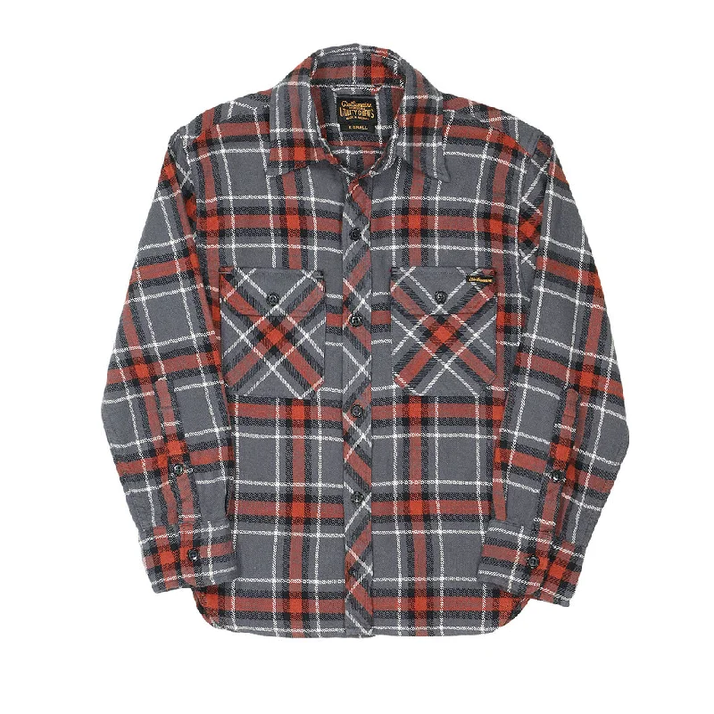 Long Sleeve 2 Notch Flap Pocket Shirt / JAPANESE COTTON Flannel - Gray/Orange