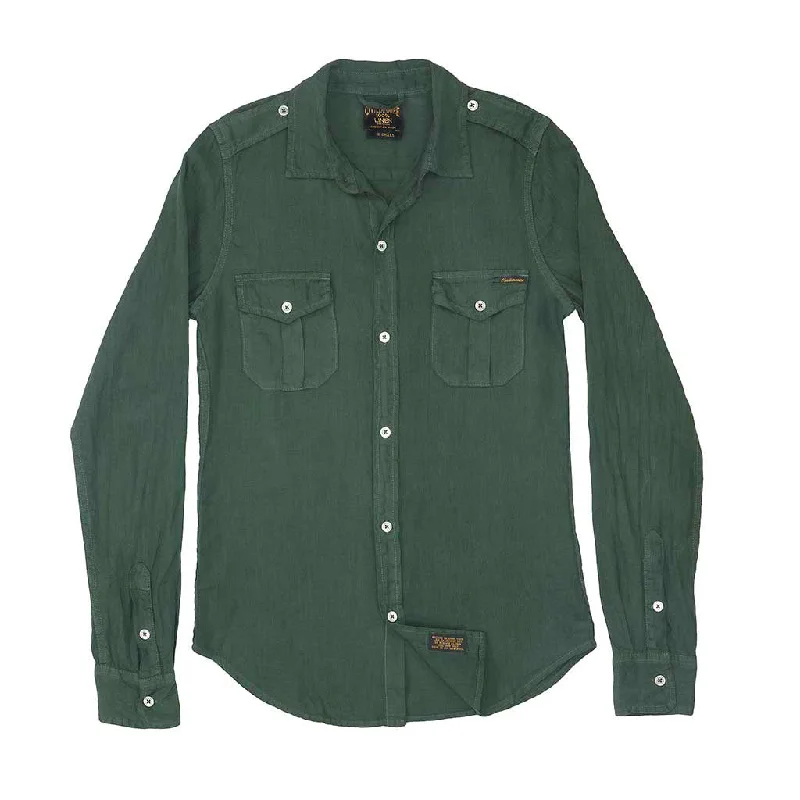 Long Sleeve Officer Linen Shirt - Old Olive