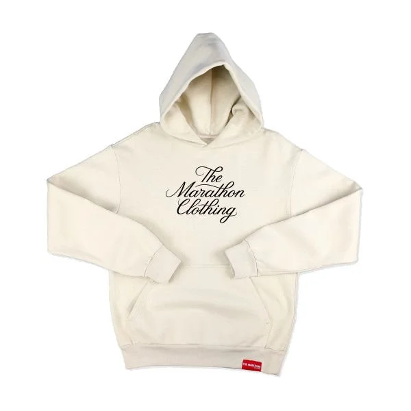 Marathon Stacked Script Hoodie - Bone/Black